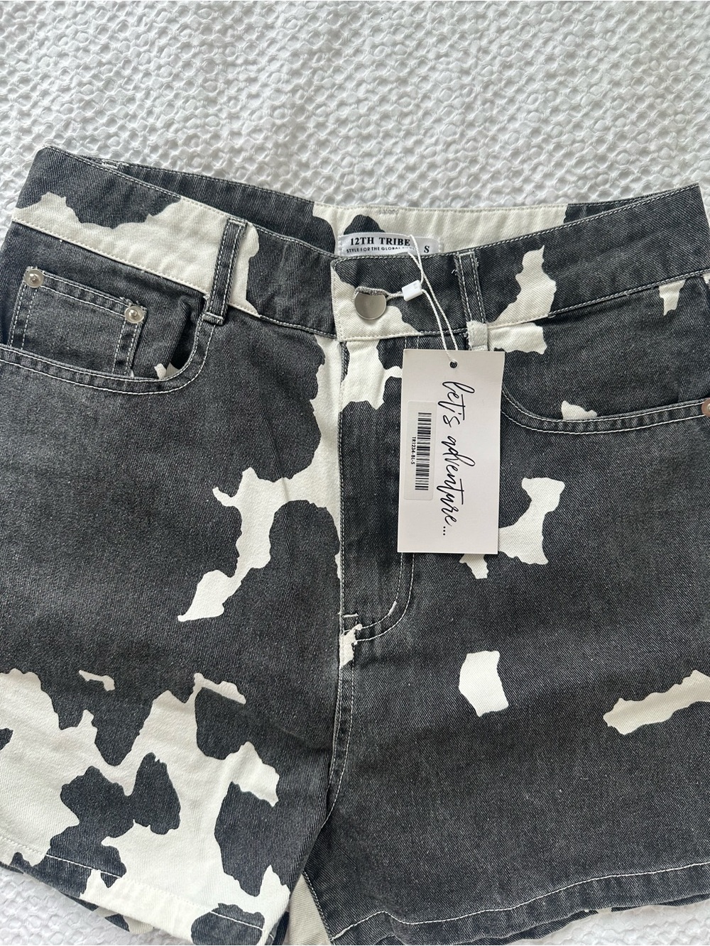 12th Tribe Black and White Cowprint High-Rise Jeans